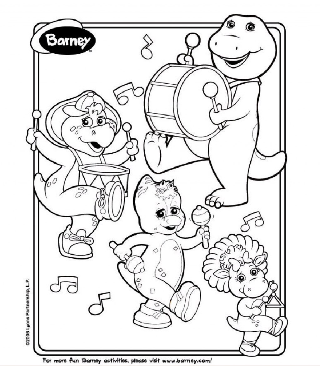 Barney Baby Bop BJ Playing Instruments Coloring Page Printable