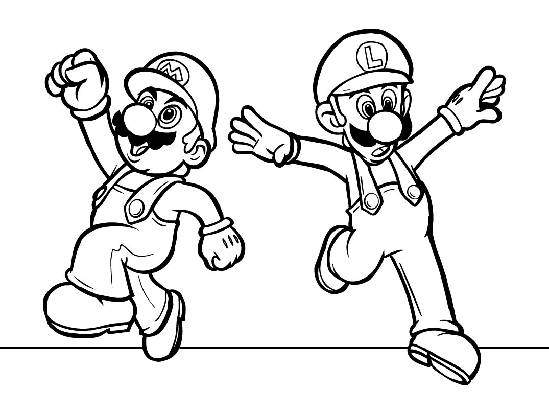 Mario Bros Mario and Luigi Coloring Page Printable