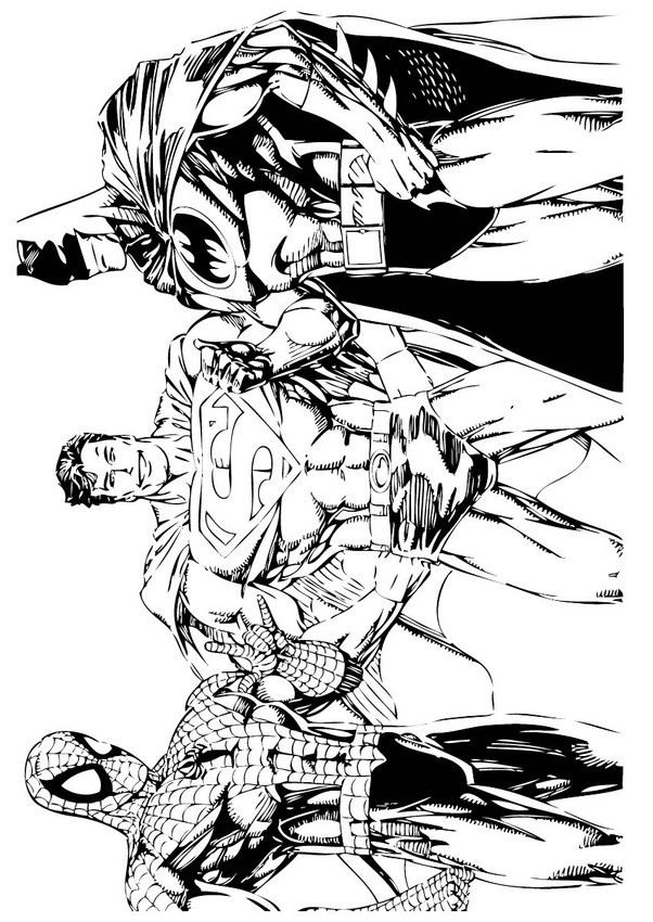 superheroes spiderman superman and batman coloring page