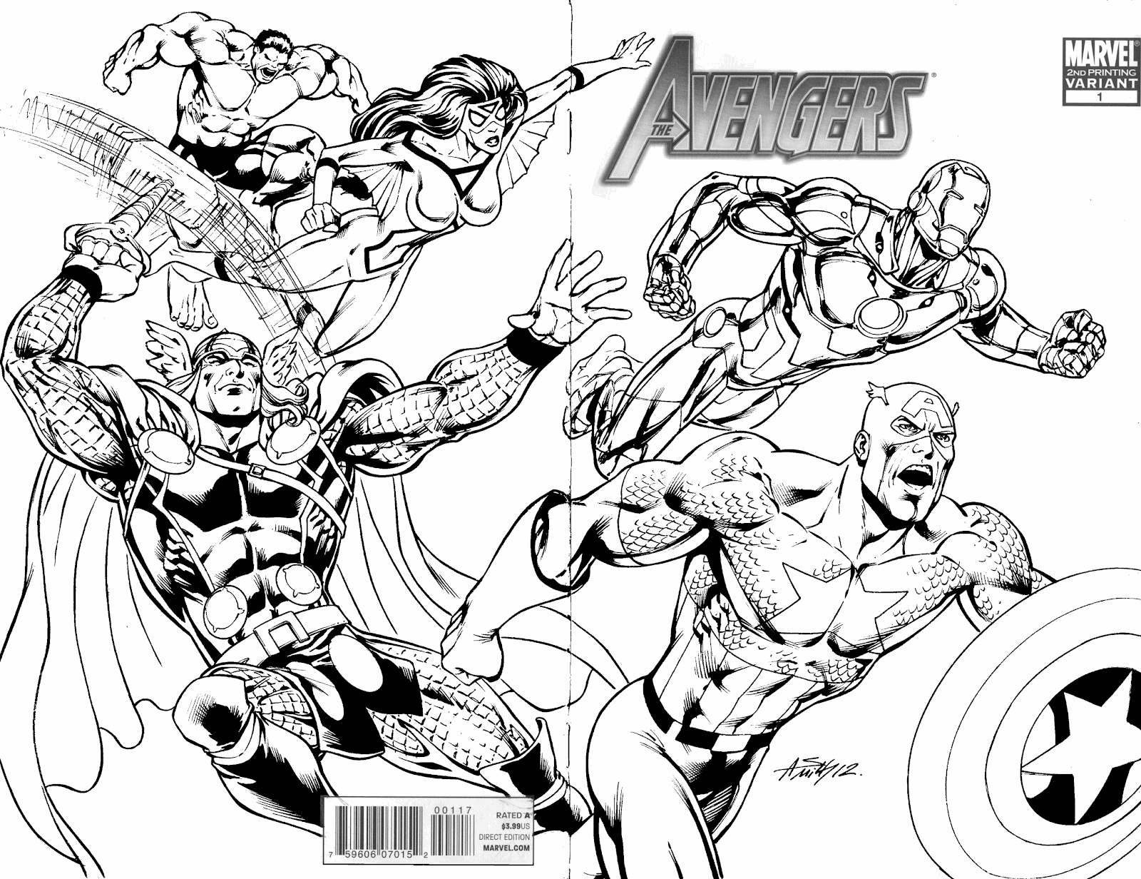 Marvel Superheroes Avengers in Action Coloring Page for