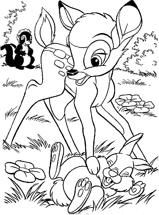 bambi-flower-skunk-and-bunny-rabbit-thumper-laughing-printable-coloring-page