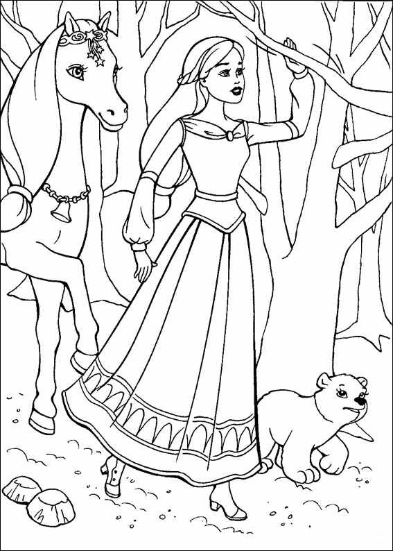barbie-with-a-horse-and-baby-bear-coloring-pages-for-girls-printable