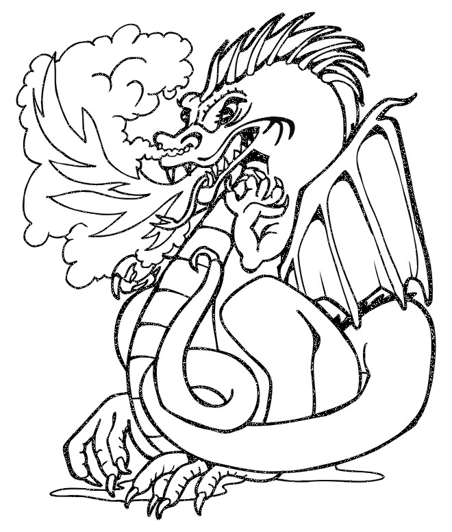 Angry Fire Breathing Dragon Coloring Page Printable for Kids