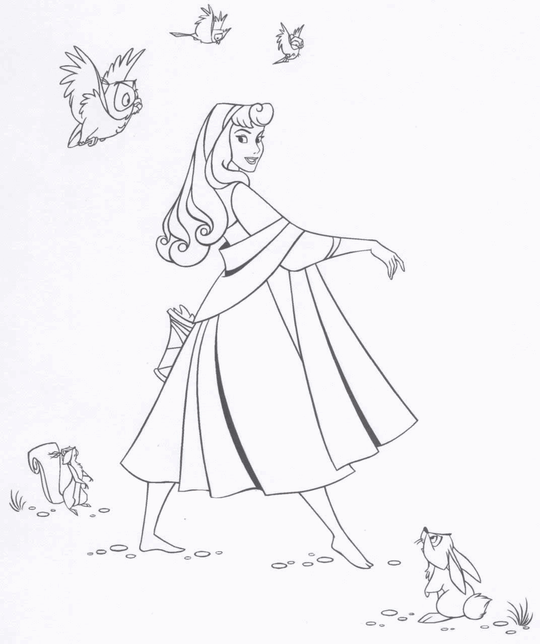 disney-princess-aurora-with-animals-coloring-page