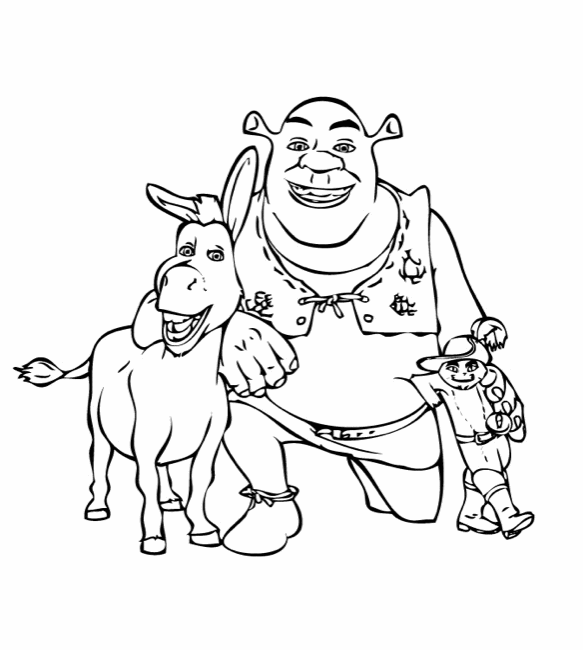 shrek-donkey-puss-n-boots-printable-colouring-page