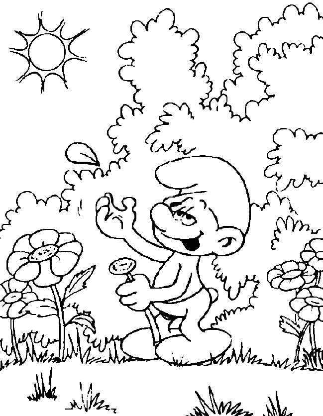 smurfs-with-flowers-printable-coloring-pages