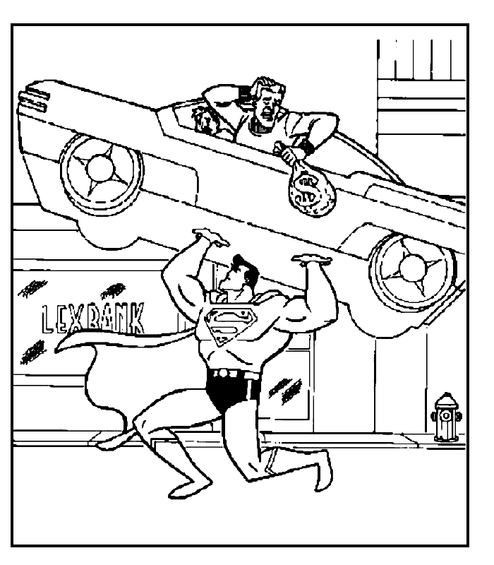 superman-lifts-up-car-and-catches-the-robber-printable-coloring-page