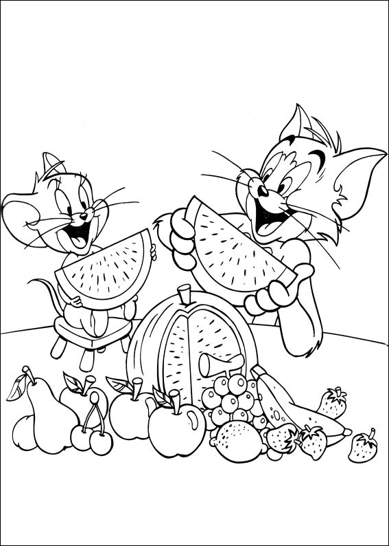 tom-and-jerry-eating-watermelon-and-fruits-coloring-pages-printable-for-kids