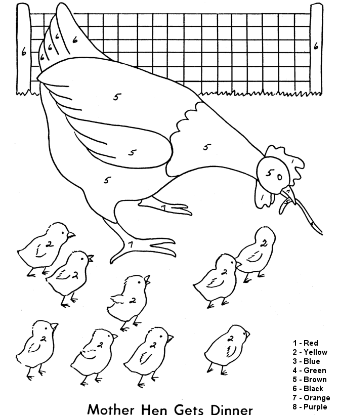 color-by-number-mother-hen-and-chicks-coloring-page-for-kids-printable