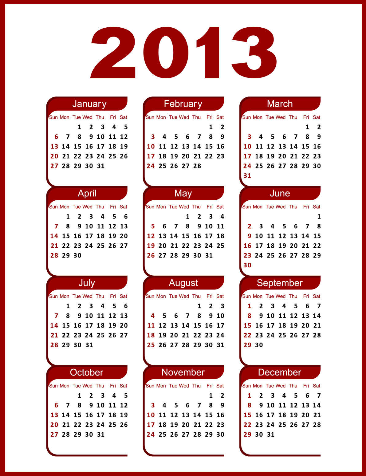 free-printable-2013-calendar-full-year-red-calendario-2013-todo-año-gratis