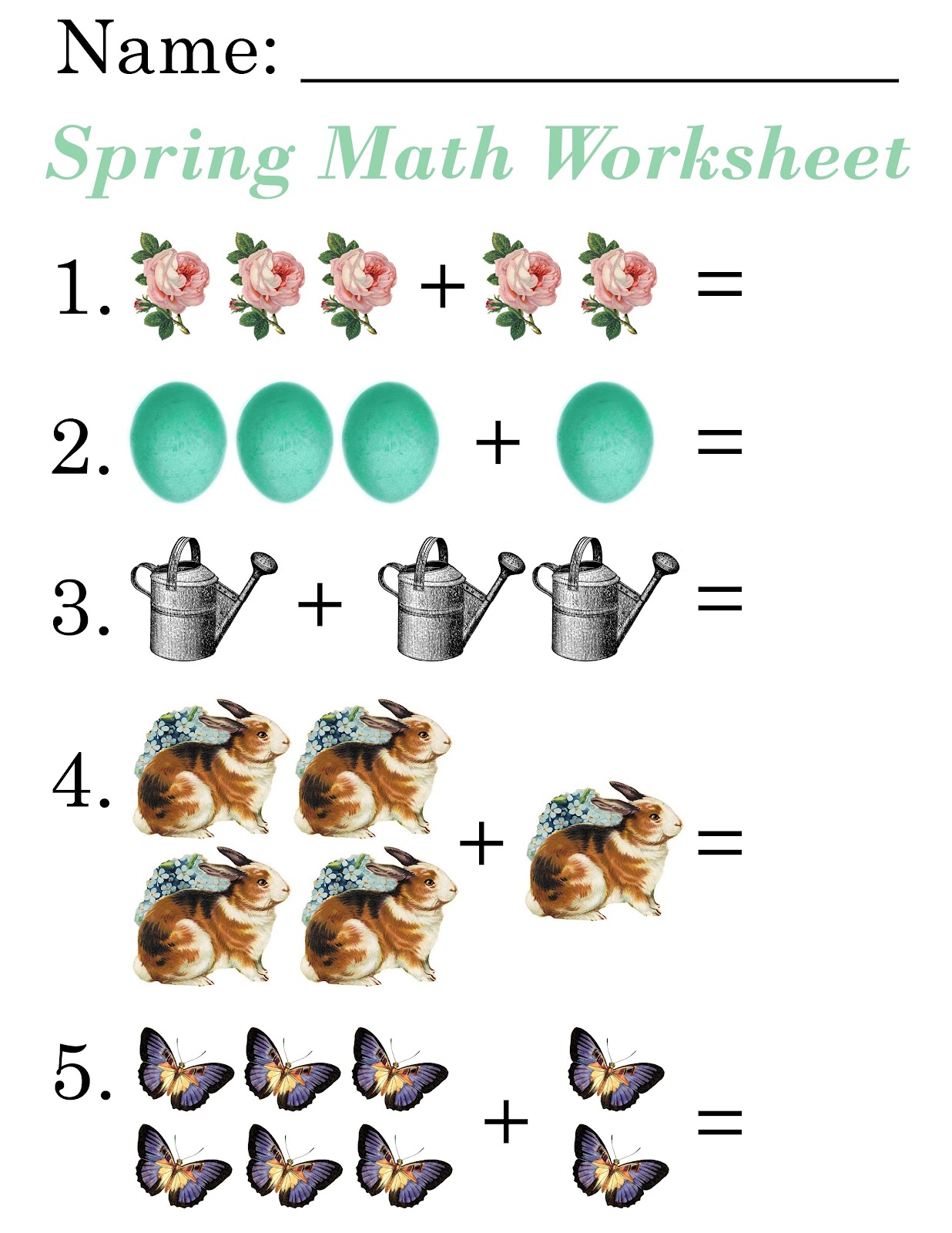 Kids Learning Spring Math Addition Worksheet Printable Page